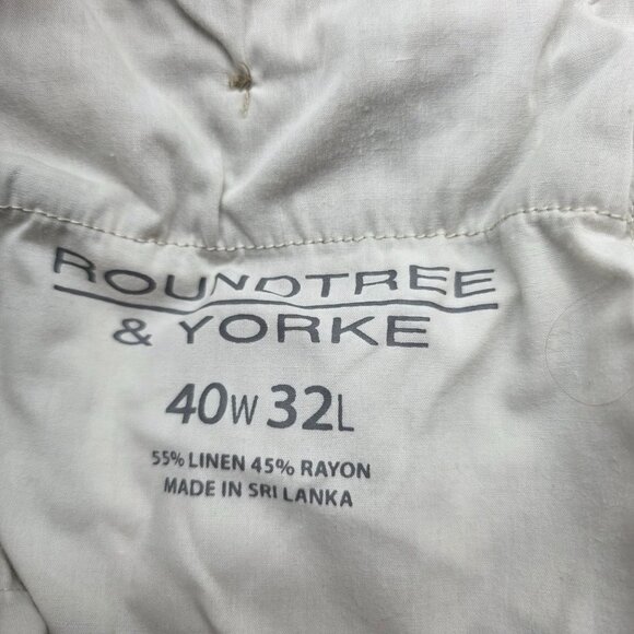 Mens Roundtree & Yorke Beige Cargo Pants Linen Blend Drawstring Elastic 40X32 - Picture 2 of 8